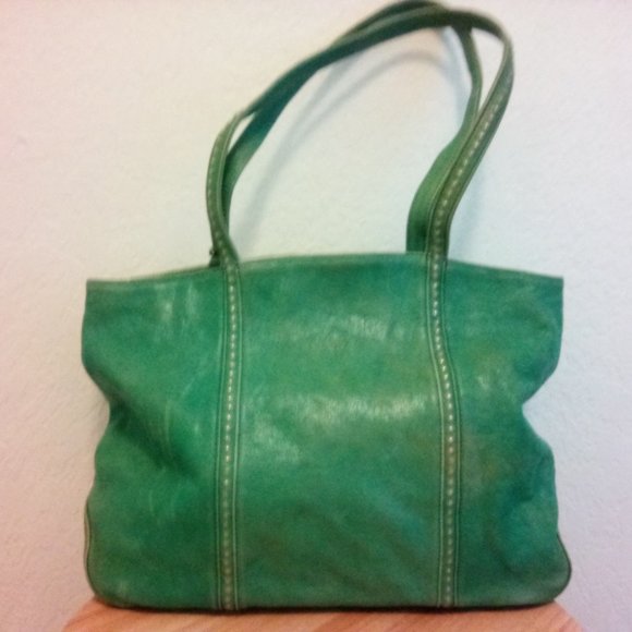 Old Trend Dancing Bamboo Leather Tote Bag Green NEW